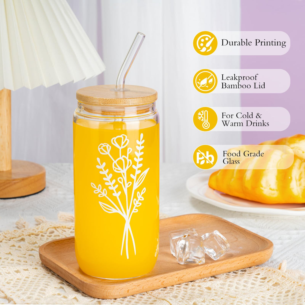 GiftPeak glass cup held in hand to show everyday practical use