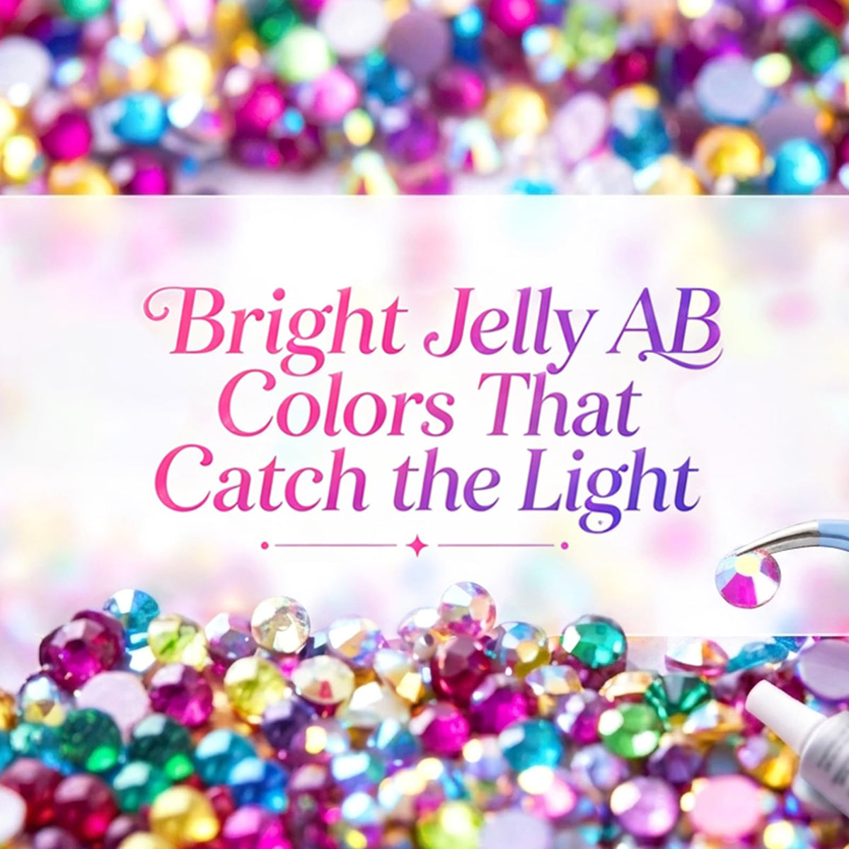 Gikboup close-up of 3mm jelly AB rhinestones showing iridescent depth