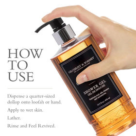 gilchrist & soames bottle on styled bathroom shelf conveying hotel-quality experience