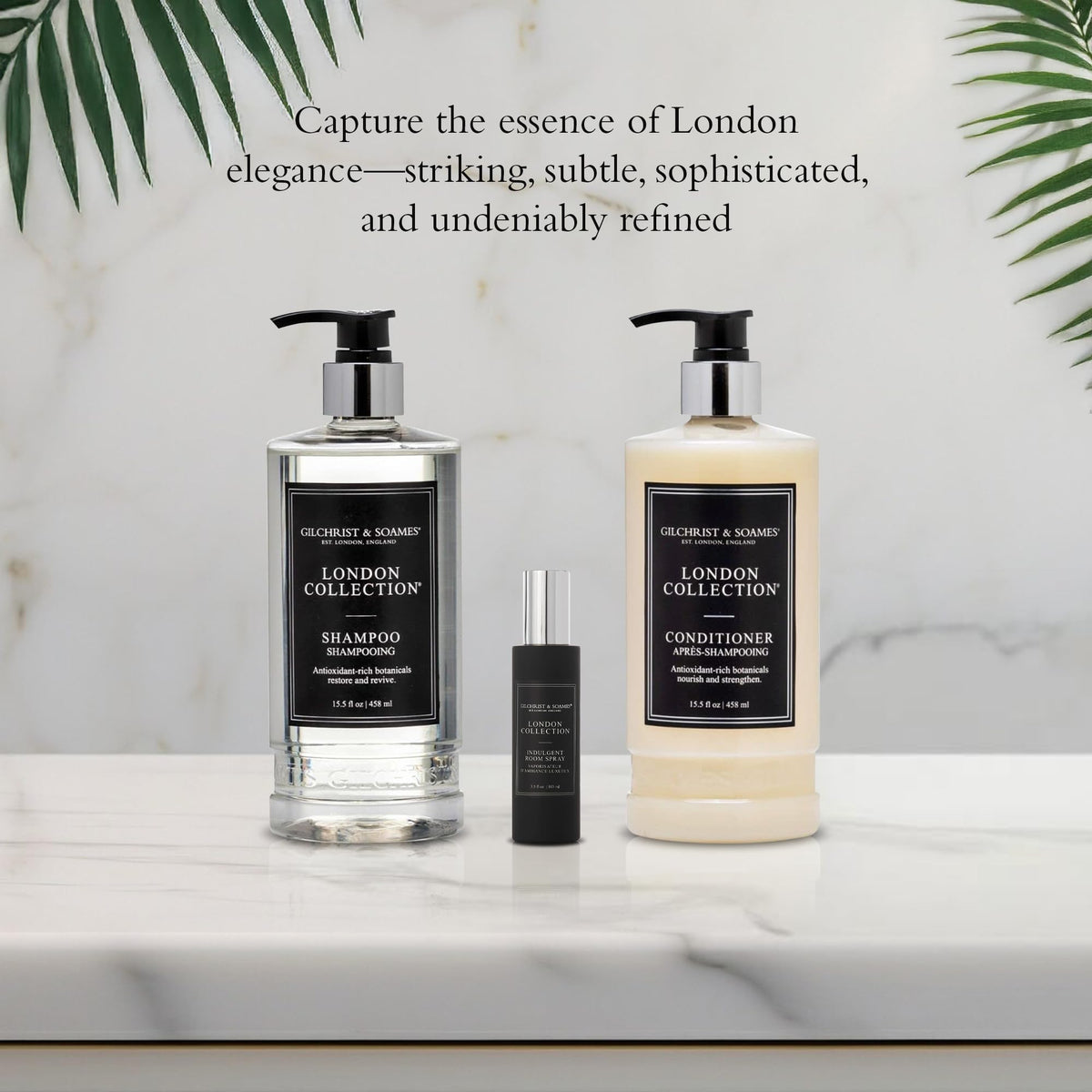 Gilchrist & Soames conditioner staged with towel and brush for salon-style care