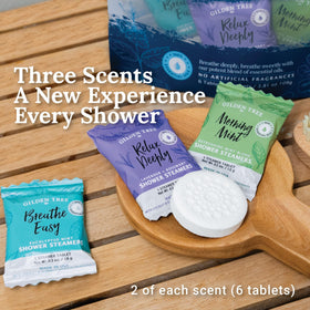 GILDEN TREE tablet on shower floor releasing steam for an aromatherapy shower