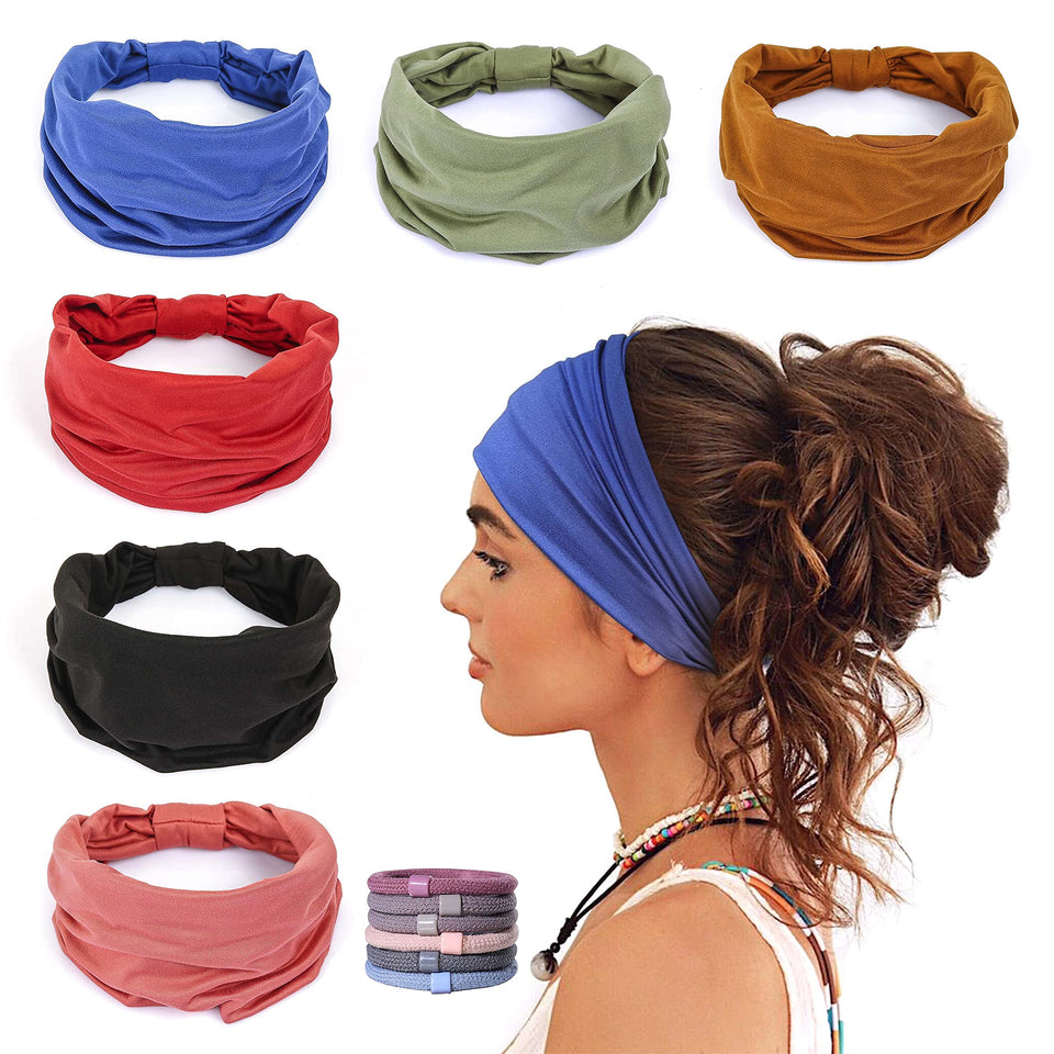 GiLi front packaging showing six colored headbands and included hair ties for variety