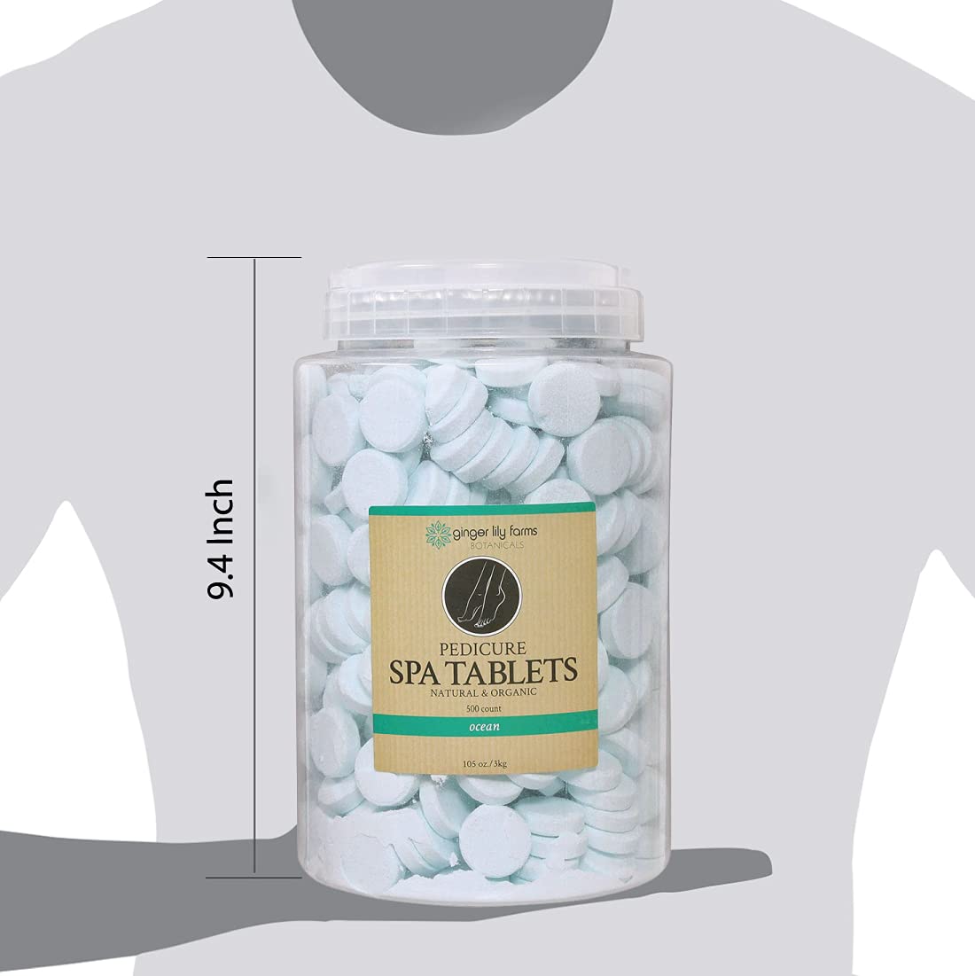 Ginger Lily Farms 500-count tub beside ruler showing quantity and salon supply benefit