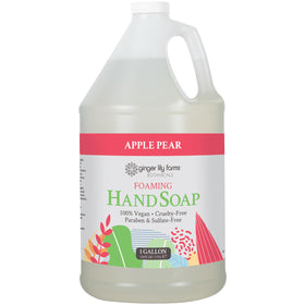 Ginger Lily Farms gallon front view showing apple pear scent and refill benefit