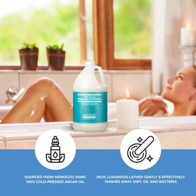 Ginger Lily Farms body wash displayed in a spa setting conveying premium care