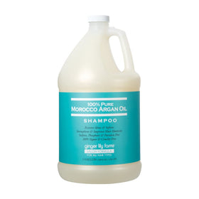 Ginger Lily Farms front view of 1 gallon argan oil shampoo showing packaging benefit