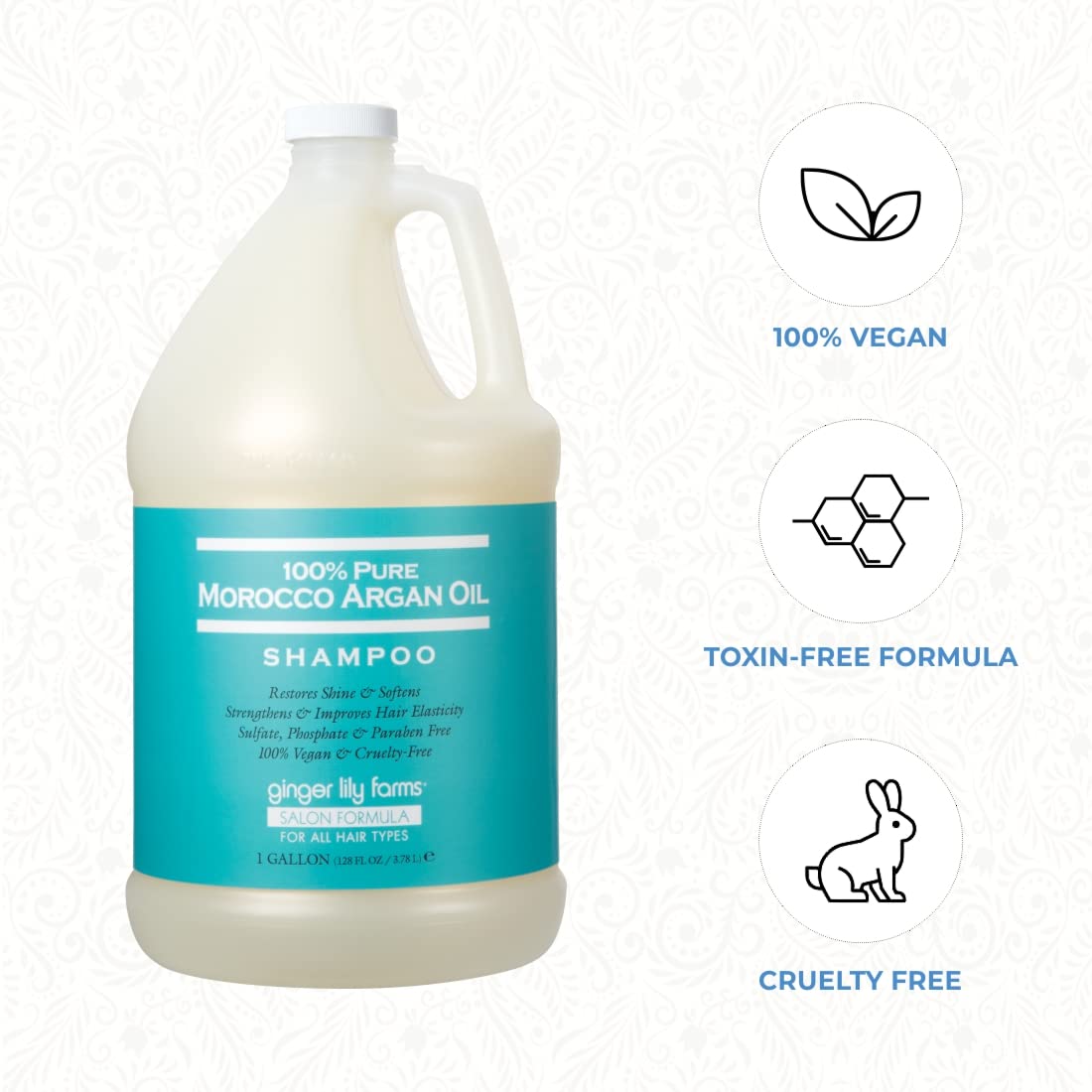 Ginger Lily Farms gallon displayed on salon backbar showing professional supply benefit