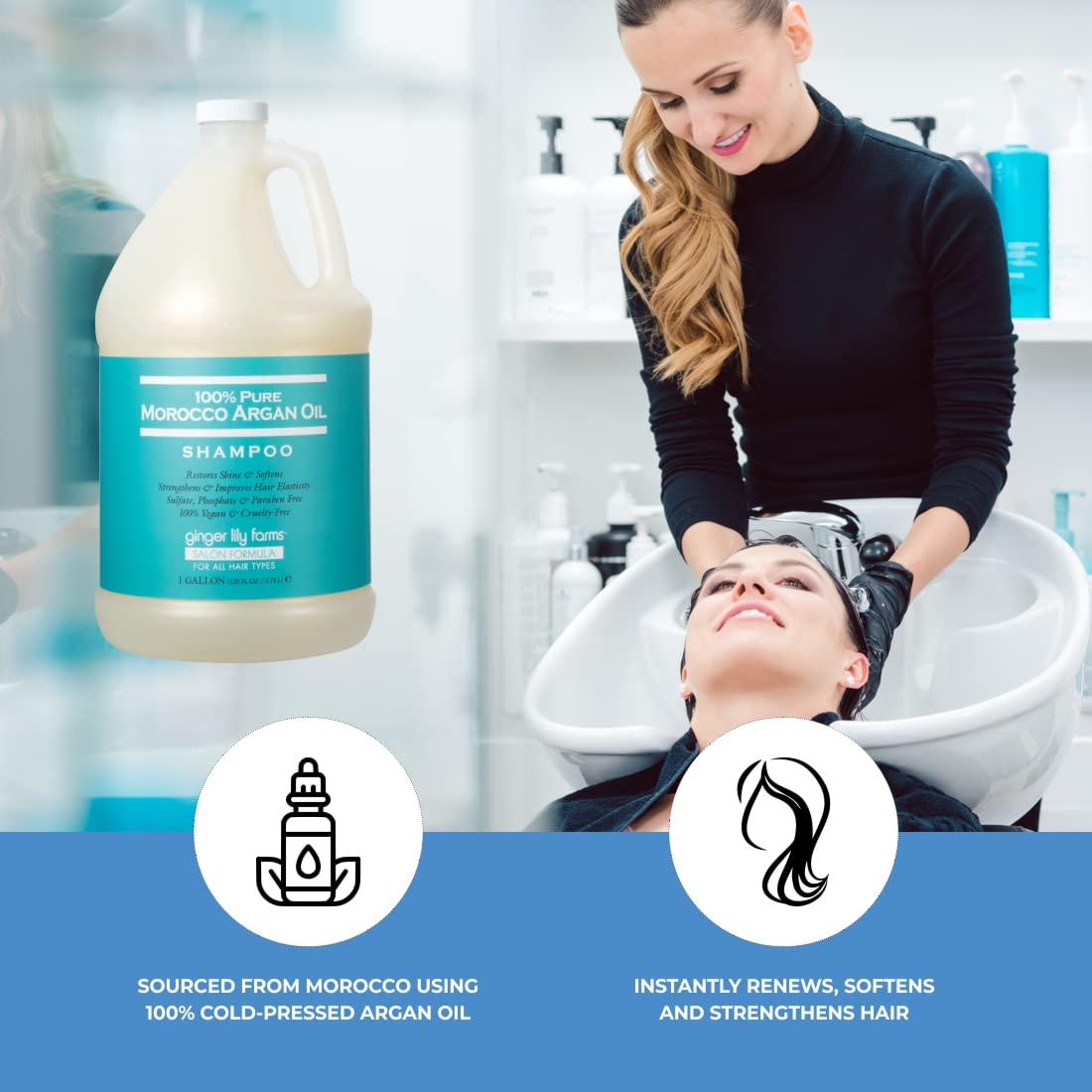Ginger Lily Farms refilling shower dispenser from gallon demonstrating eco-friendly refill benefit