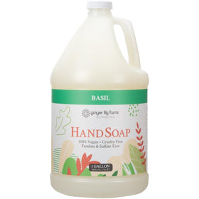 Ginger Lily Farms gallon front label showing product name and basil scent benefits