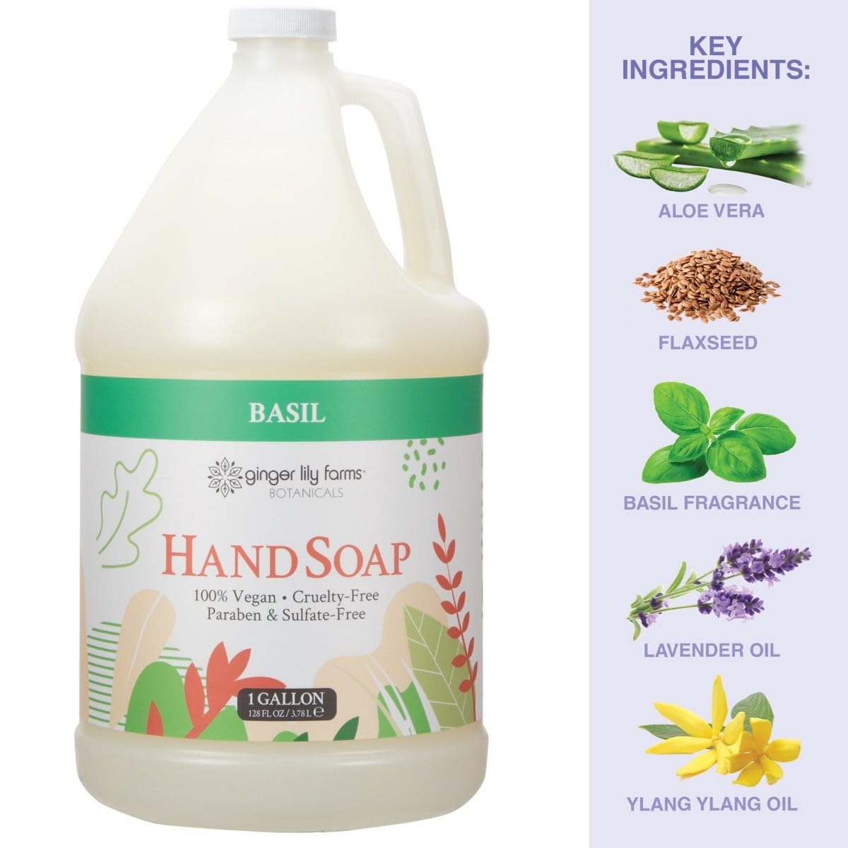 Ginger Lily Farms gallon next to hands for size comparison and refill practicality