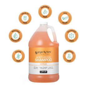Ginger Lily Farms gallon fitted into a shower dispenser for convenient everyday use