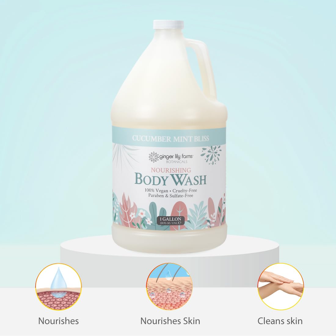 Ginger Lily Farms bottle mounted in shower dispenser for commercial use