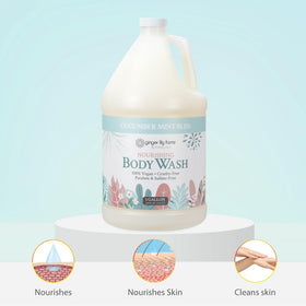 Ginger Lily Farms bottle mounted in shower dispenser for commercial use
