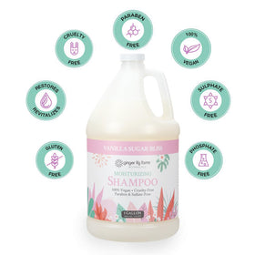 Ginger Lily Farms gallon next to a standard 16oz bottle showing refill size savings