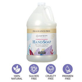 Ginger Lily Farms gallon container next to common objects showing size and scale benefits