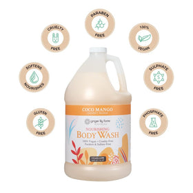 Ginger Lily Farms ingredient panel and bottle neck emphasizing natural botanicals benefit