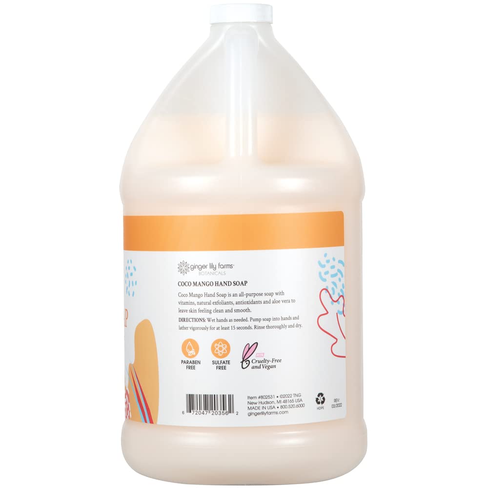 Ginger Lily Farms hand soap being poured from gallon refill for easy dispenser refill