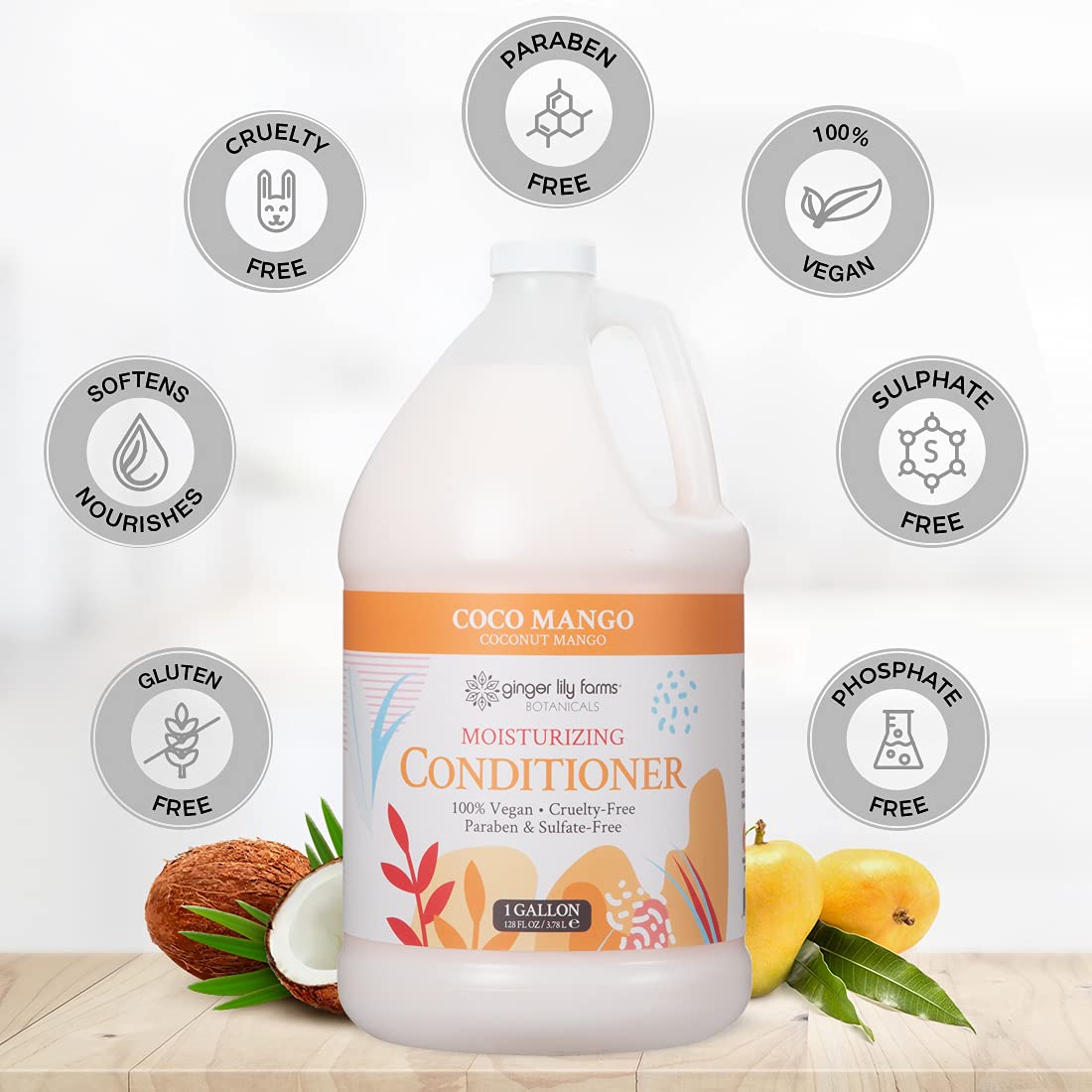 Ginger Lily Farms gallon on salon backbar illustrating professional-ready supply
