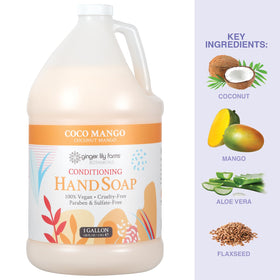 Gallon jug beside a hand for scale showing Ginger Lily Farms economical refill size
