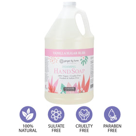 Ginger Lily Farms foaming dispenser in kitchen offering quick, hygienic handwashing