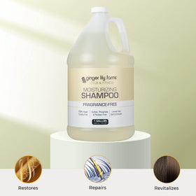 Ginger Lily Farms gallon being refilled into wall dispenser at a gym showing commercial use