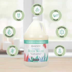 Ginger Lily Farms being poured into a shower dispenser for economical refilling