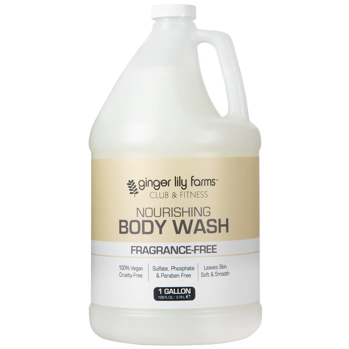 Ginger Lily Farms front view of 1-gallon refill showing clean branding and label benefits
