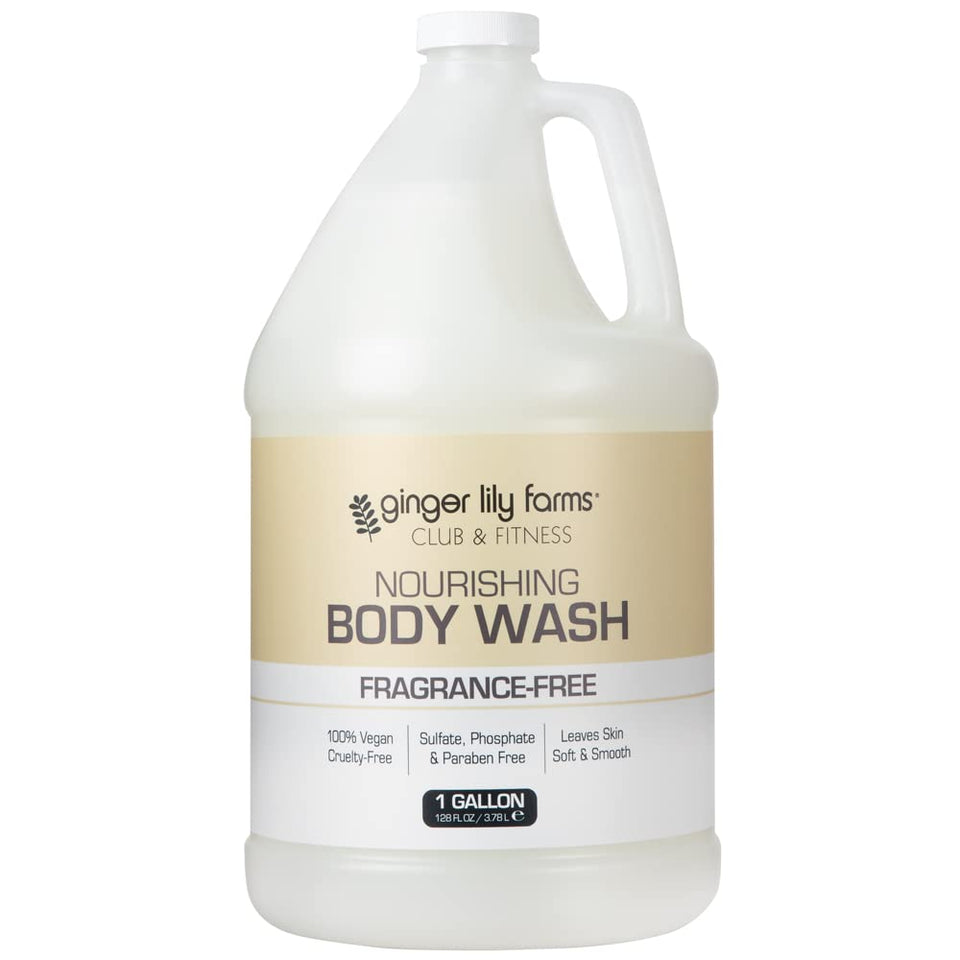 Ginger Lily Farms front view of 1-gallon refill showing clean branding and label benefits