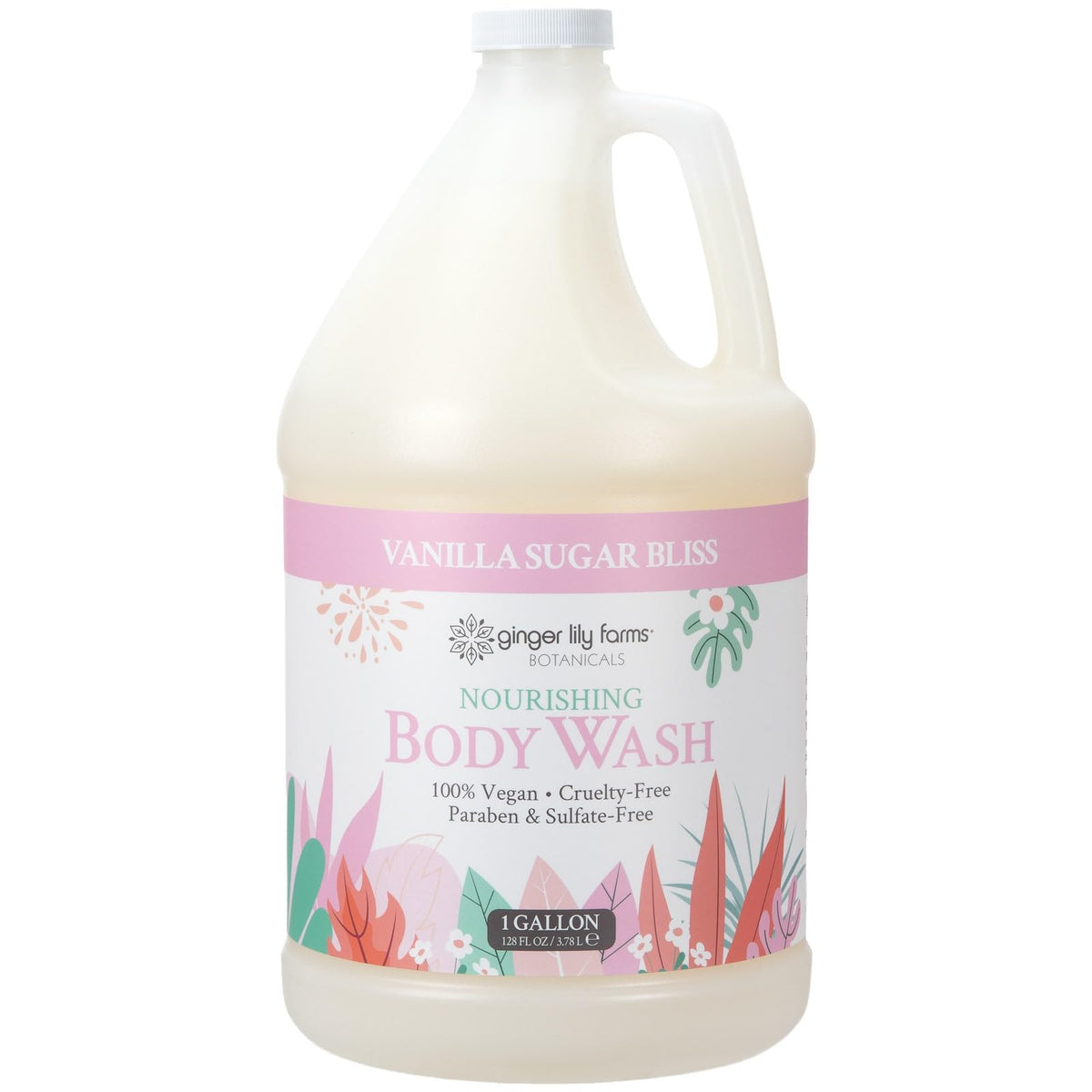 Ginger Lily Farms front gallon packaging showing label and scent benefits