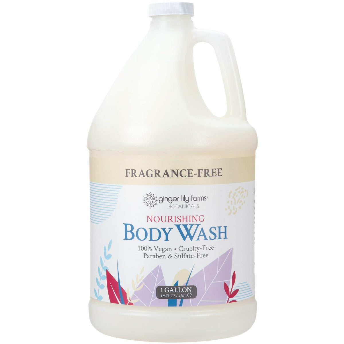 Ginger Lily Farms front gallon packaging shows clean refill option and label benefits