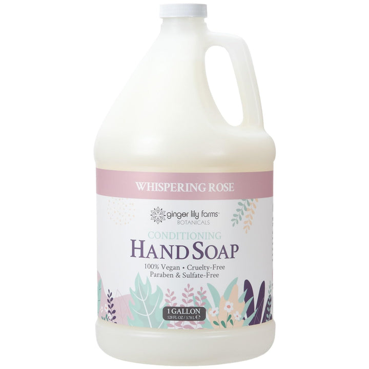 Ginger Lily Farms gallon front label showing scent and vegan certification for quick identification