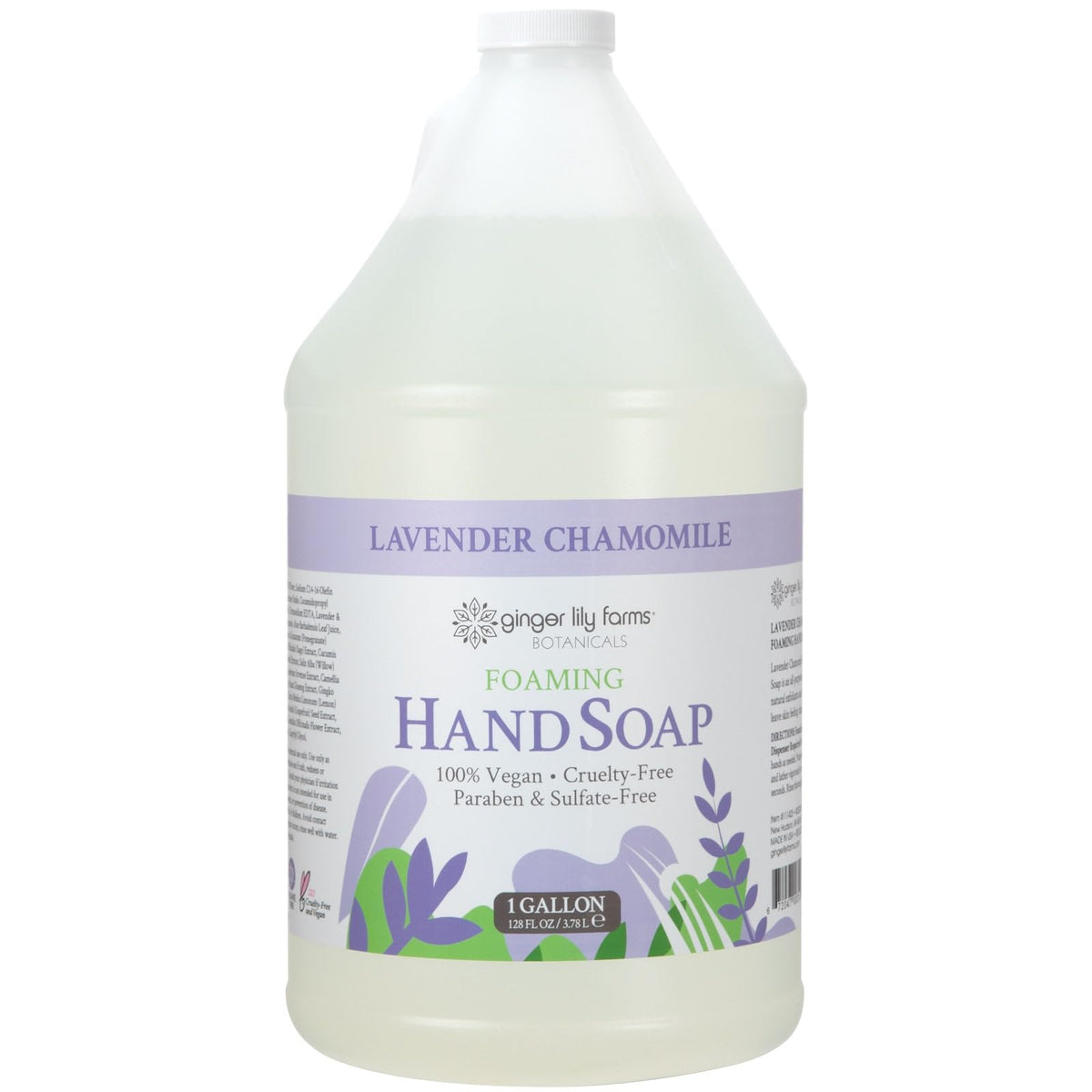 Ginger Lily Farms front label on 1-gallon refill showing product name and scent benefits