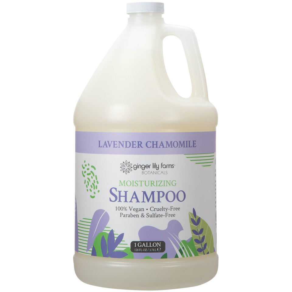 Ginger Lily Farms front packaging showing gallon jug and label benefit sustainable refill