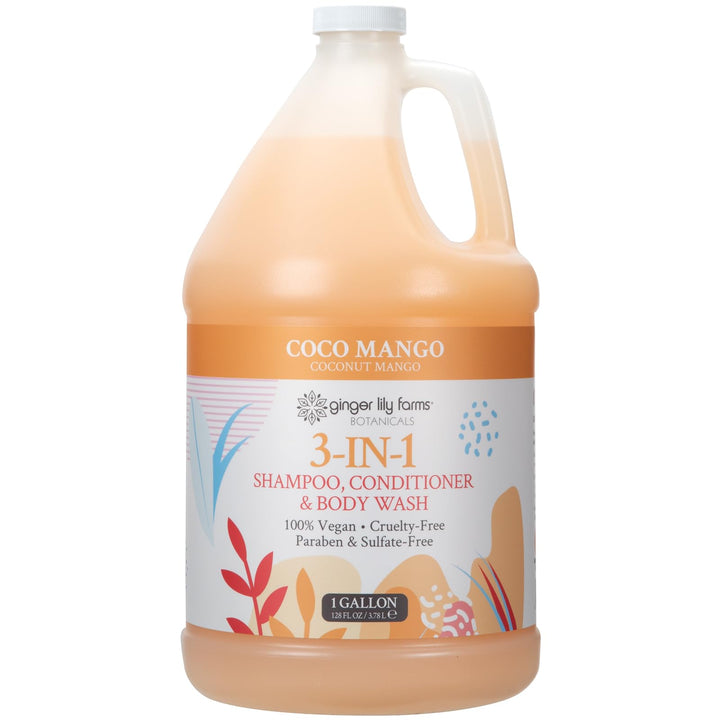 Ginger Lily Farms gallon front label showing vegan cruelty‑free benefits