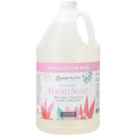Ginger Lily Farms front label on 1-gallon refill showing brand and scent benefits