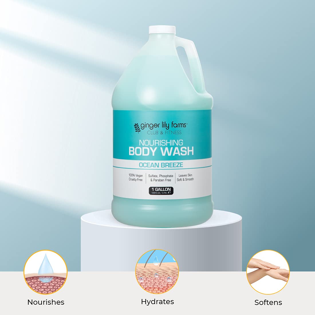 Ginger Lily Farms used in a gym shower scene for post-workout freshness