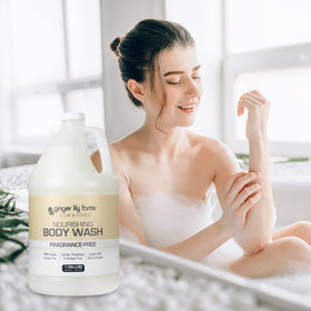 Ginger Lily Farms used in a gym shower setting showing fragrance-free convenience