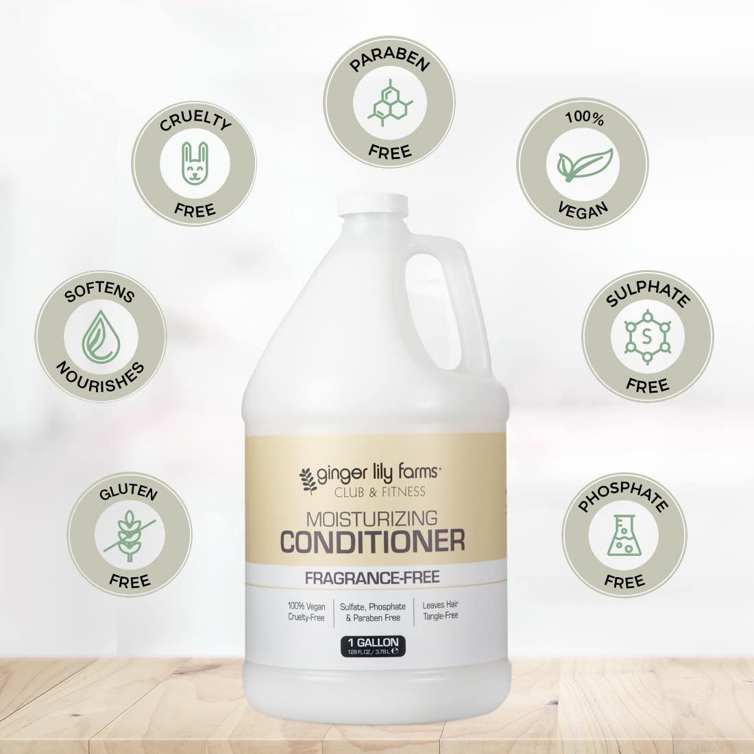 Ginger Lily Farms bottle next to gym locker-room dispenser offering convenient refill