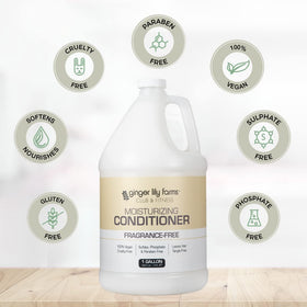 Ginger Lily Farms bottle next to gym locker-room dispenser offering convenient refill