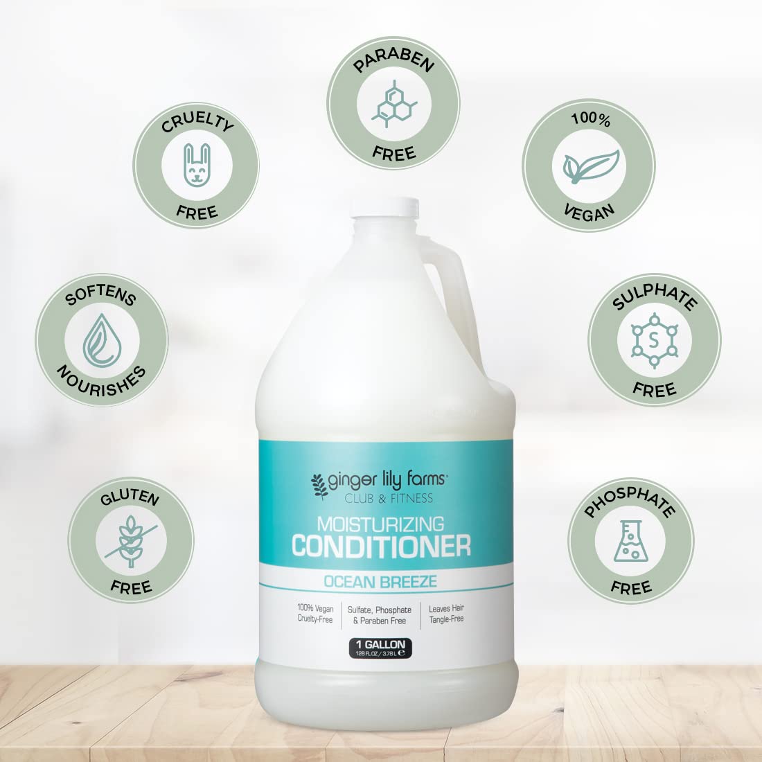 Ginger Lily Farms gallon fitted into a salon wall dispenser demonstrating professional use