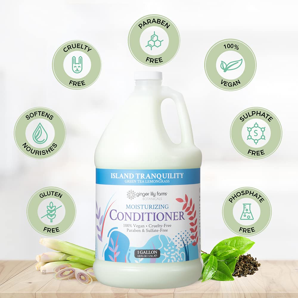 Ginger Lily Farms gallon in bathroom dispenser showing salon-style convenience