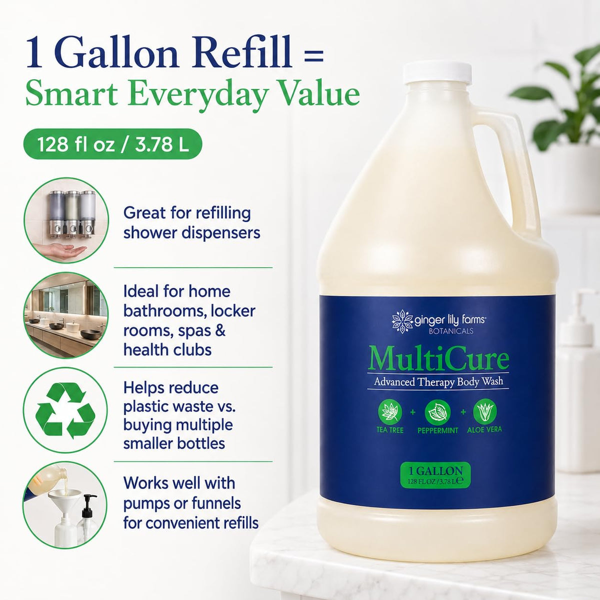 Ginger Lily Farms in-shower use demonstrating cleansing and deodorizing effect