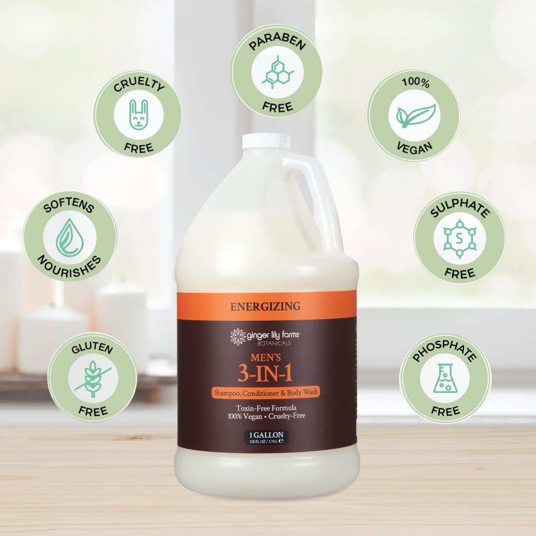 Ginger Lily Farms ingredients display with aloe and flaxseed emphasizing moisturize and strengthen benefit