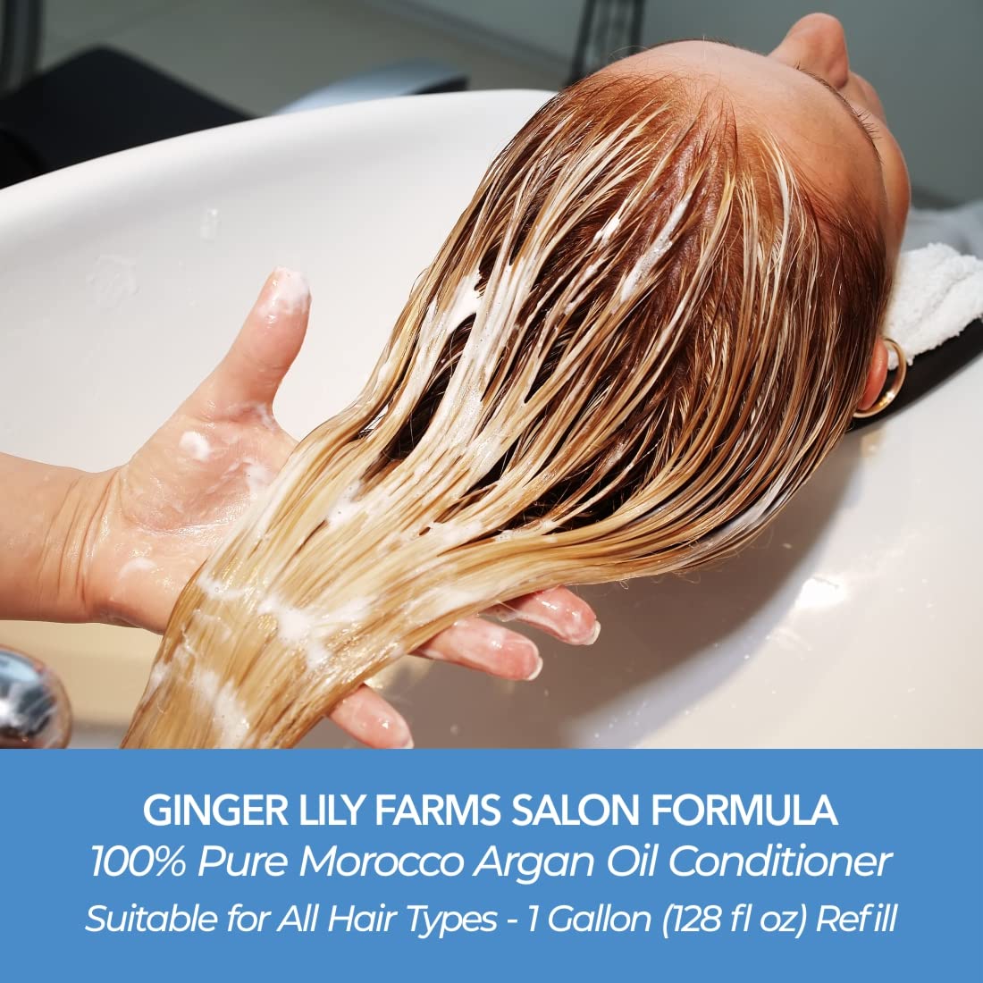 Ginger Lily Farms label close-up highlighting argan oil and vitamin ingredients