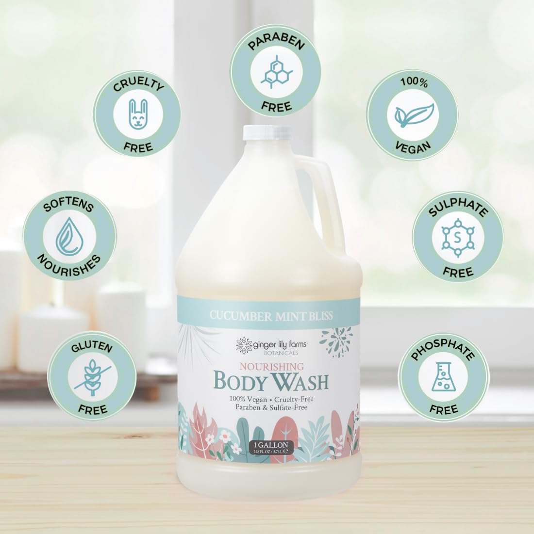 Ginger Lily Farms label close-up listing botanical ingredients and safety