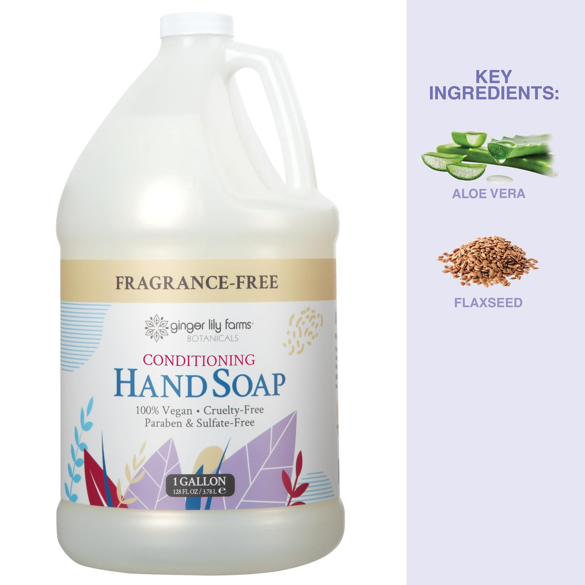 Ginger Lily Farms label close-up listing natural ingredients and benefits