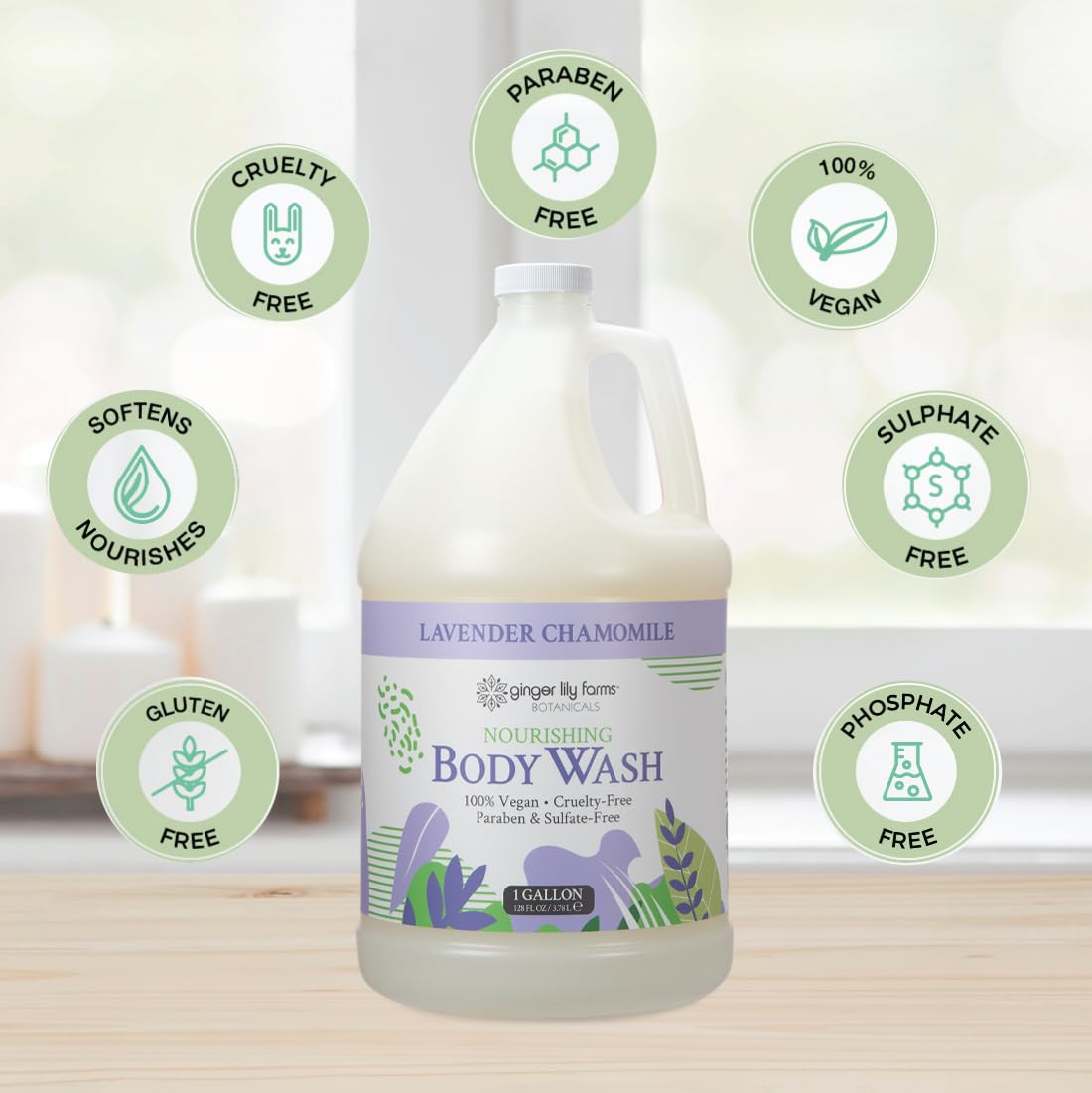 Ginger Lily Farms ingredient label close-up, displays botanical and vitamin-rich formula