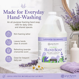 Bathroom lifestyle scene with Ginger Lily Farms foaming soap creating a calming handwashing moment
