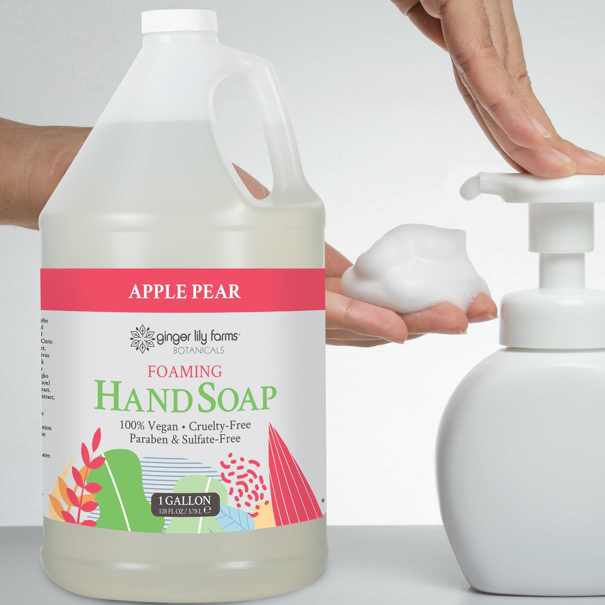 Ginger Lily Farms in bathroom dispenser showing convenient everyday use and eco benefit