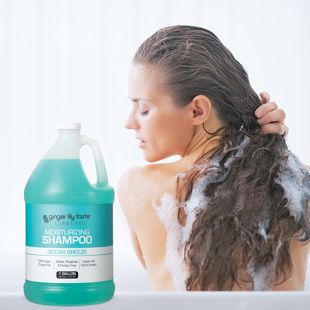 Ginger Lily Farms shampoo in a gym locker room for convenient use